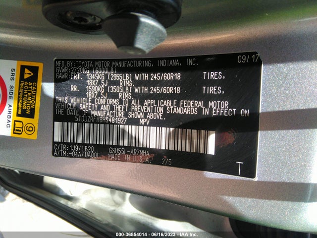 Toyota Highlander Xle/se 2017 5TDJZRFH8HS481927 Image 9