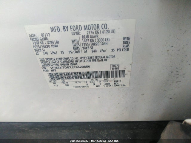Ford EXPLORER XLT 2014 1FM5K7D8XEGA20856 Image 9