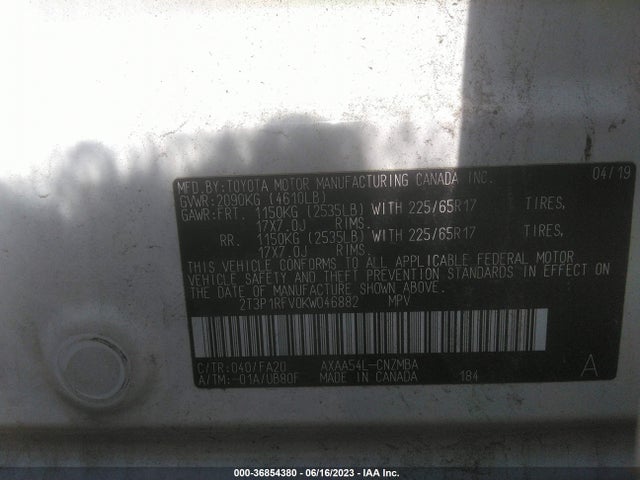 Toyota Rav4 Xle 2019 2T3P1RFV0KW046882 Image 15