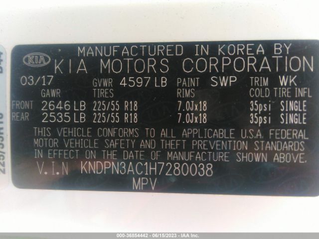 KNDPN3AC1H7280038 KIA Sportage Ex