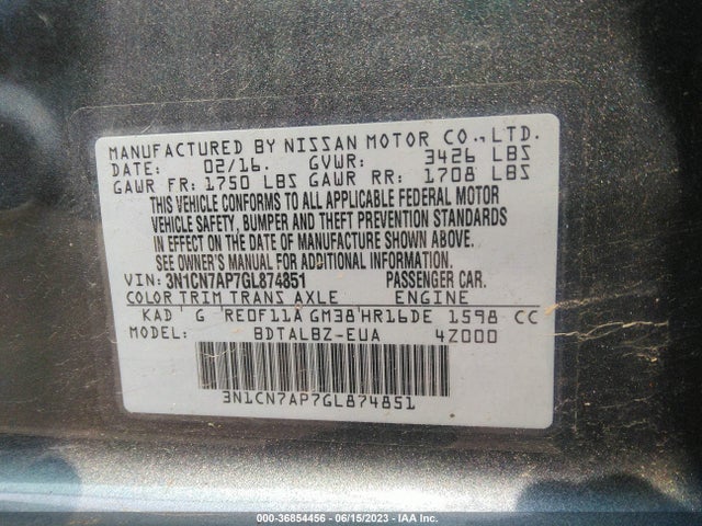 Nissan VERSA SV 2016 3N1CN7AP7GL874851 Image 11