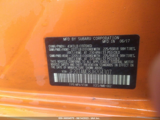 JF2GTAMC8JH204307 Subaru Crosstrek Limited