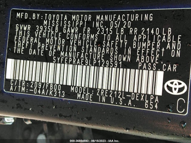 Toyota COROLLA LE 2020 5YFEPRAE9LP129591 Image 15