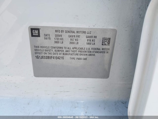 Chevrolet SONIC LTZ 2015 1G1JE5SB9F4194216 Image 15