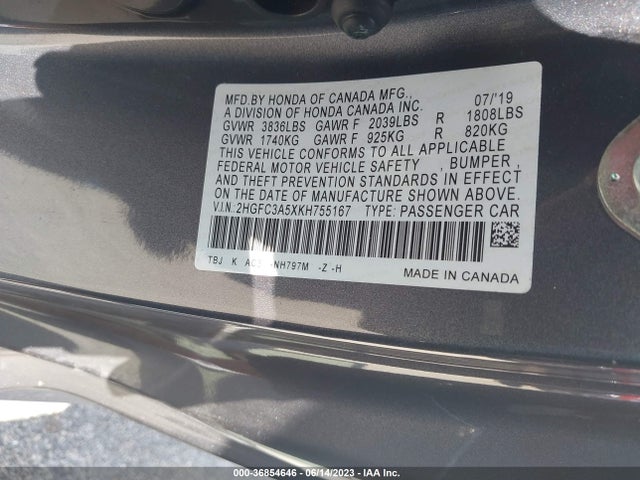 Honda CIVIC SI COUPE 2019 2HGFC3A5XKH755167 Image 9