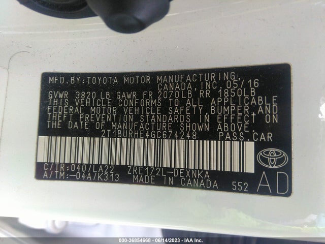 Toyota Corolla L/le/s/s Plus/le Plus 2016 2T1BURHE4GC674248 Image 15