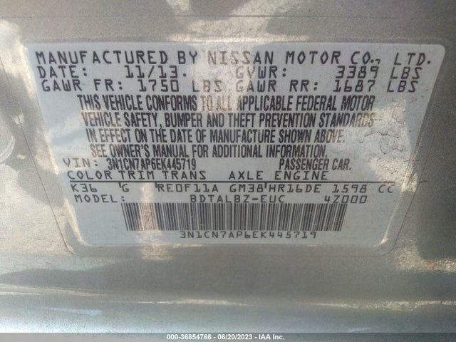 Nissan VERSA SV 2014 3N1CN7AP6EK445719 Image 9