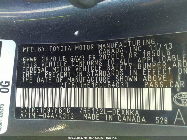 Toyota Corolla L/le/s/s Plus/le Plus 2014 2T1BURHE1EC064031 Image 15