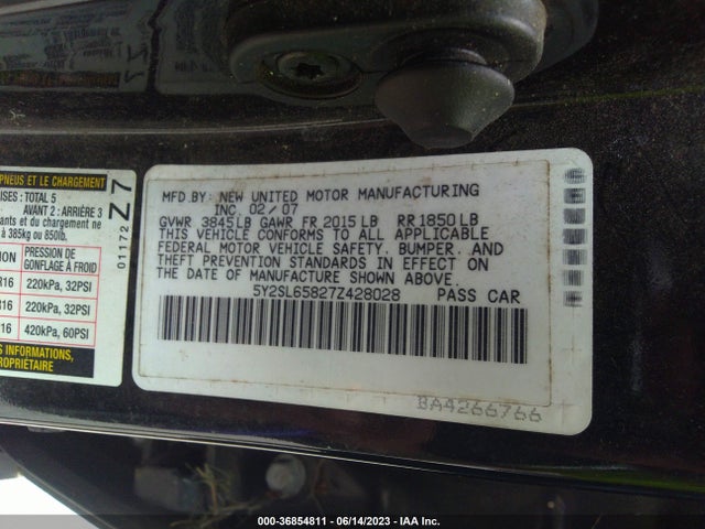 2007 PONTIAC VIBE VIN: 5Y2SL65827Z428028