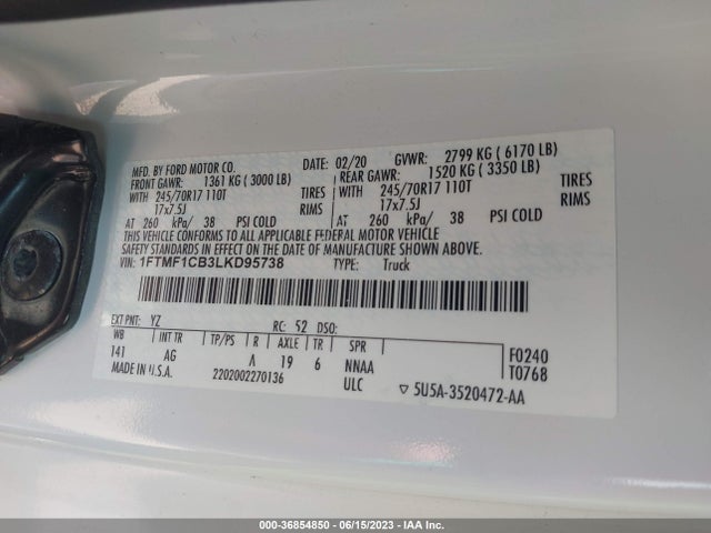 Ford F-150 Xl/xlt 2020 1FTMF1CB3LKD95738 Image 9