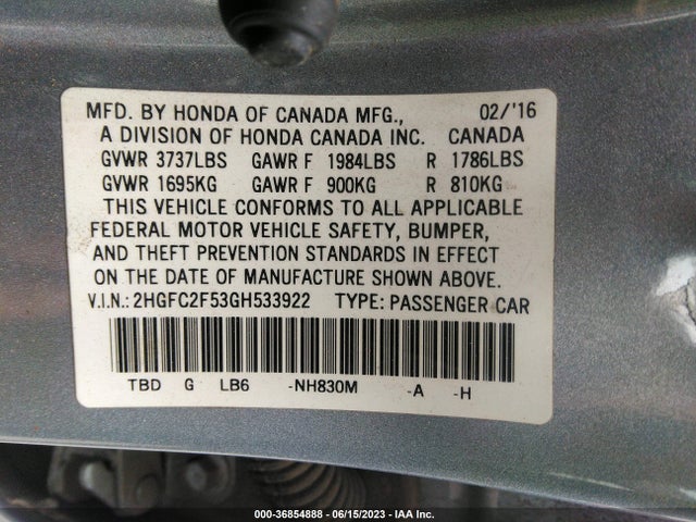 Honda Civic Sedan Lx 2016 2HGFC2F53GH533922 Image 16