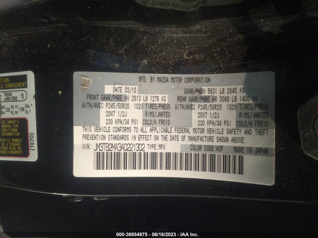 2010 MAZDA CX-9 GRAND TOURING VIN: JM3TB2MA3A0221302