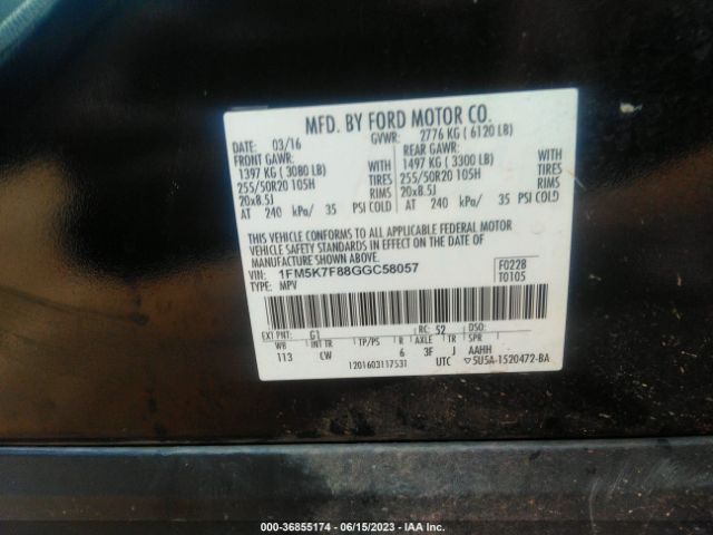 1FM5K7F88GGC58057 Ford Explorer Limited