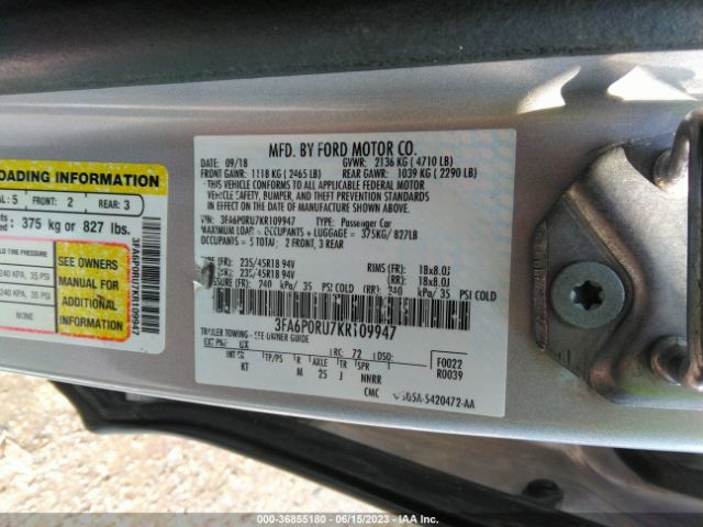 3FA6P0RU7KR109947 Ford Fusion Hybrid Titanium