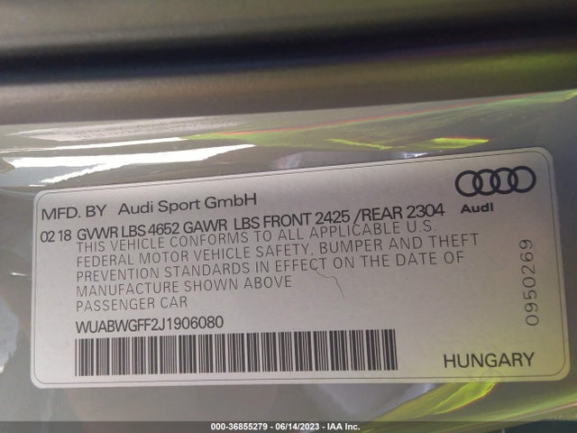 2018 Audi RS 3, VIN: WUABWGFF2J1906080