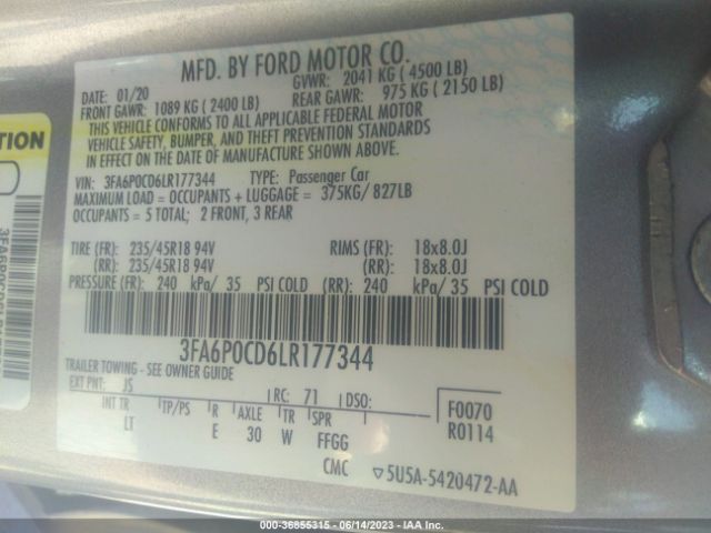 3FA6P0CD6LR177344 Ford FUSION SEL