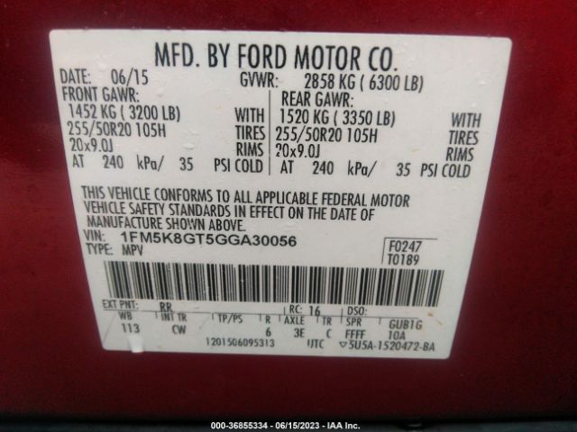1FM5K8GT5GGA30056 Ford EXPLORER SPORT