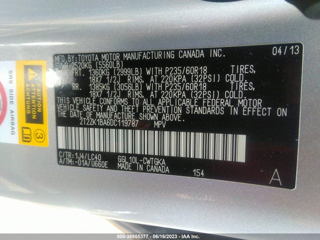 2013 LEXUS RX 350 VIN: 2T2ZK1BA6DC119787