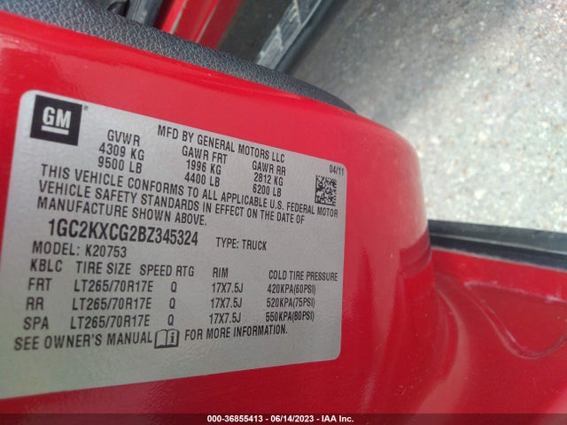 2011 CHEVROLET SILVERADO 2500HD LT VIN: 1GC2KXCG2BZ345324