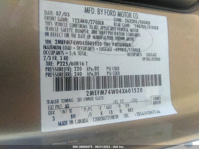 2004 MERCURY GRAND MARQUIS GS VIN: 2MEFM74W04X601520