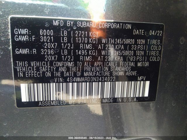 4S4WMARD3N3434022 Subaru Ascent Touring