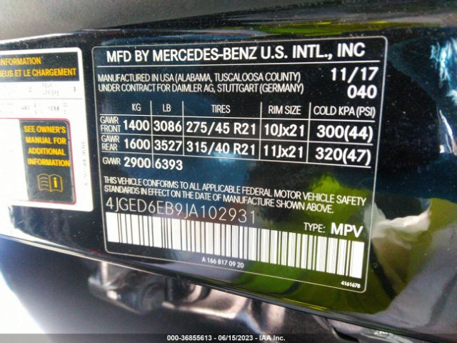 4JGED6EB9JA102931 Mercedes-Benz Gle Amg Gle 43