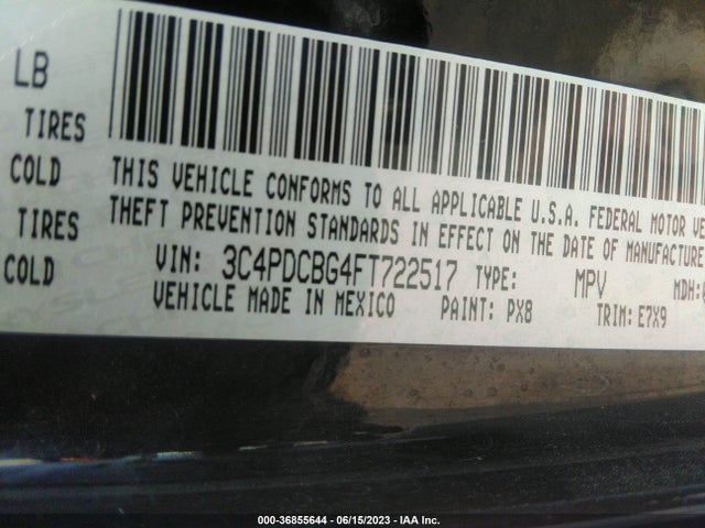 2015 DODGE JOURNEY SXT VIN: 3C4PDCBG4FT722517