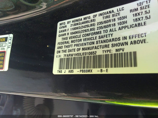 Honda CR-V EX 2018 7FARW1H5XJE010652 Image 9