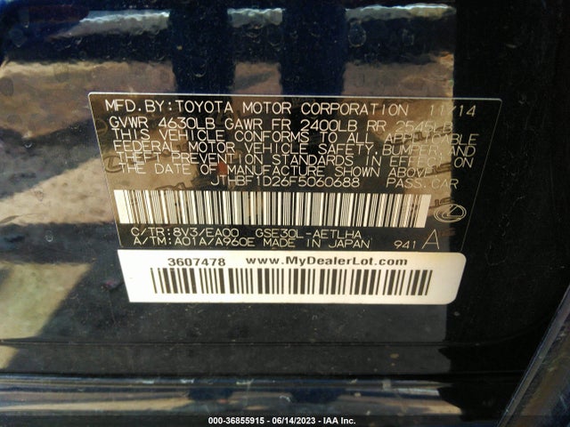 Lexus IS 250 2015 JTHBF1D26F5060688 Image 12