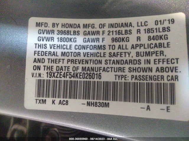 Honda INSIGHT EX 2019 19XZE4F54KE026016 Image 9
