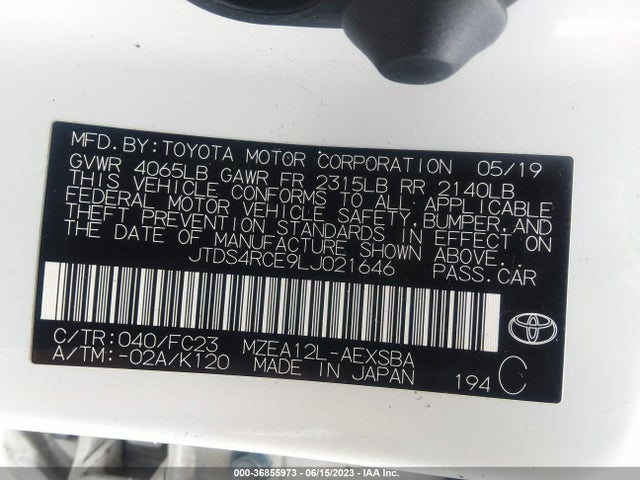 2020 TOYOTA COROLLA SE/NIGHTSHADE VIN: JTDS4RCE9LJ021646