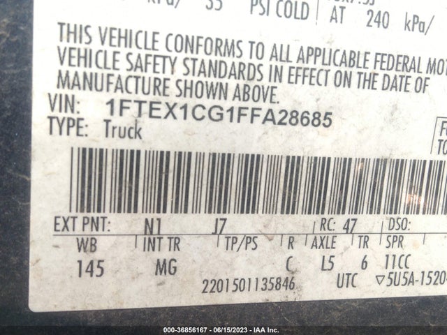 2015 FORD F-150 XL/LARIAT/XLT VIN: 1FTEX1CG1FFA28685