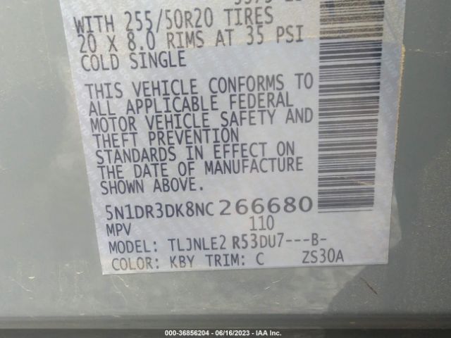 5N1DR3DK8NC266680 Nissan Pathfinder Platinum