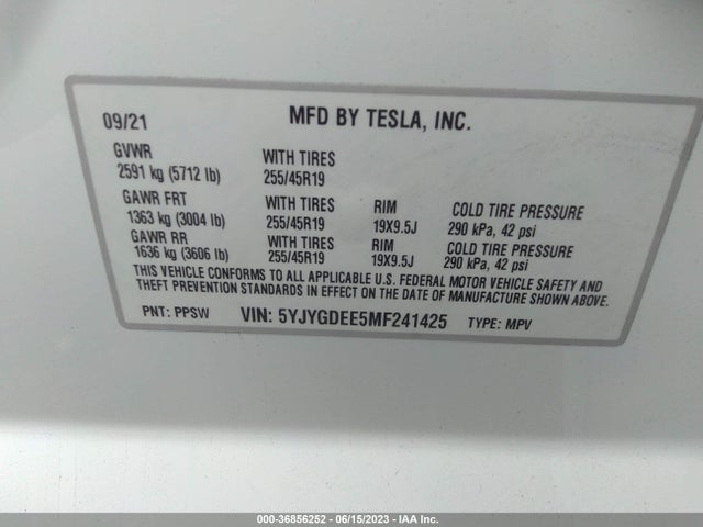 5YJYGDEE5MF241425 Tesla Model Y Long Range