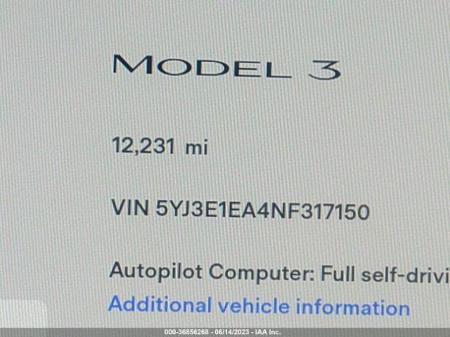 5YJ3E1EA4NF317150 Tesla MODEL 3