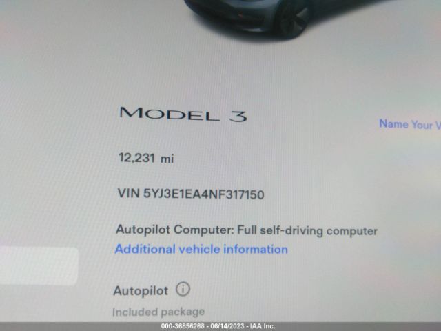 5YJ3E1EA4NF317150 Tesla MODEL 3