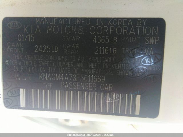 KNAGM4A73F5611669 KIA Optima Lx
