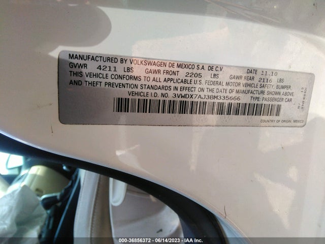 2011 VOLKSWAGEN JETTA SEDAN SE W VIN: 3VWDX7AJ3BM335666