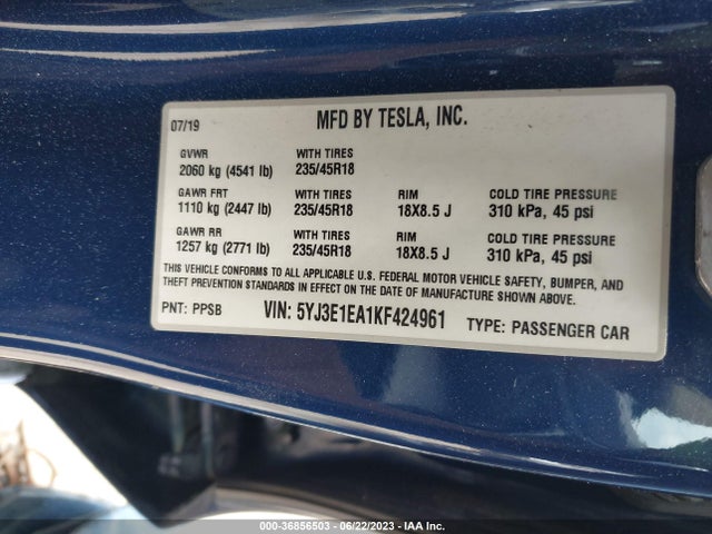 Tesla Model 3 Range 2019 5YJ3E1EA1KF424961 Image 17