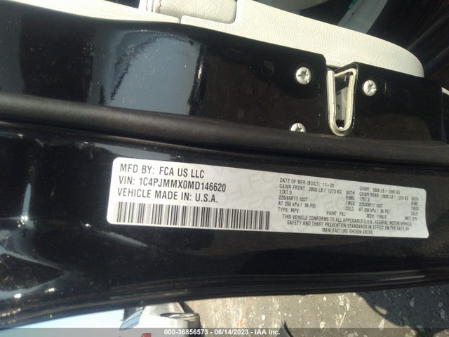 36856573 :رقم المزاد ، 1C4PJMMX0MD146620 vin ، 2021 Jeep Cherokee Latitude Lux مزاد بيع
