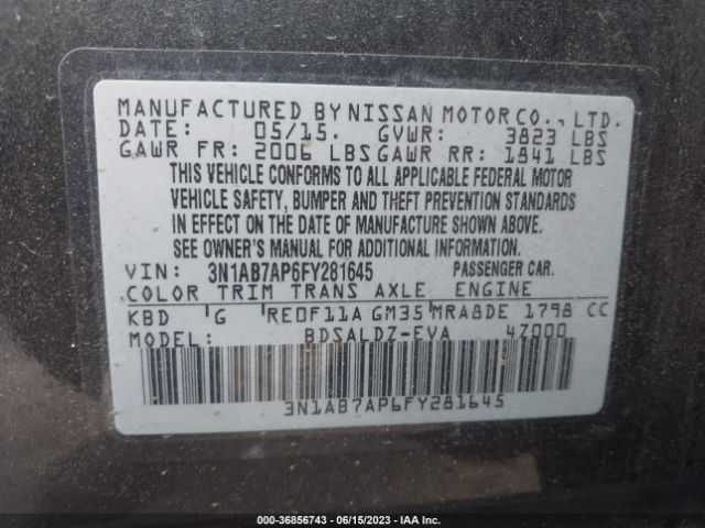 3N1AB7AP6FY281645 Nissan SENTRA SV
