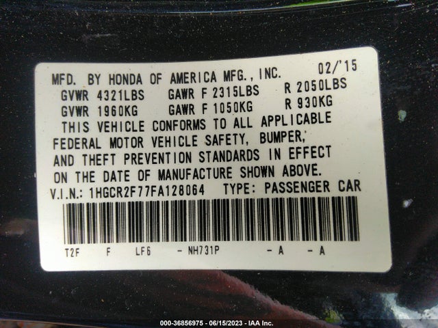 Honda Accord Sedan Ex 2015 1HGCR2F77FA128064 Image 9