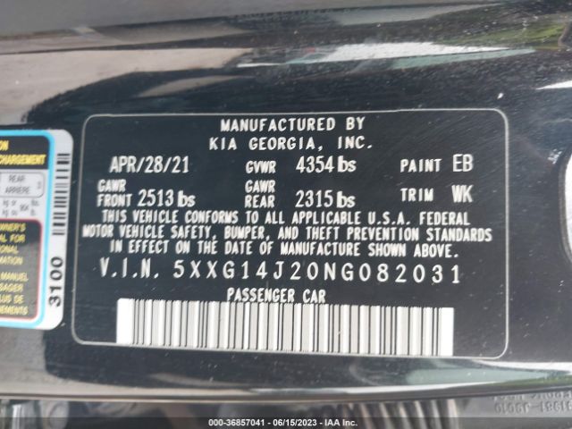 5XXG14J20NG082031 KIA K5 LXS