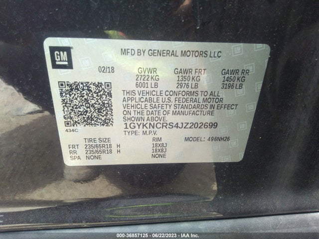 1GYKNCRS4JZ202699 Cadillac Xt5 Luxury Fwd