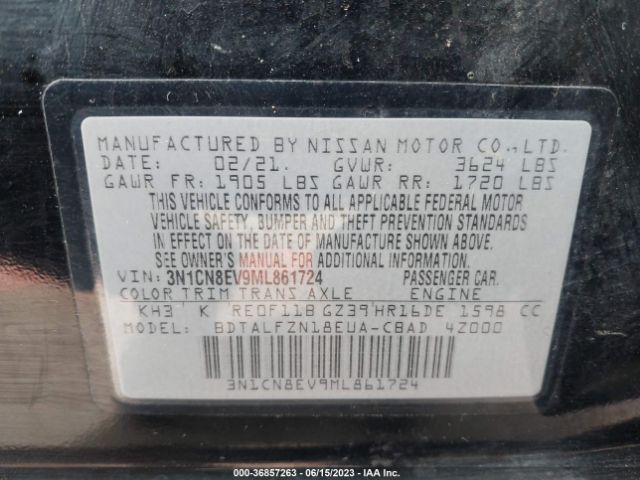 3N1CN8EV9ML861724 Nissan VERSA SV