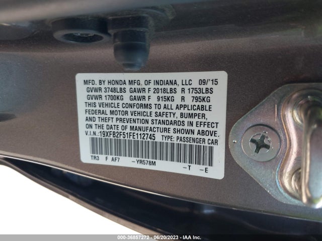 Honda Civic Sedan Lx 2015 19XFB2F51FE112745 Image 15