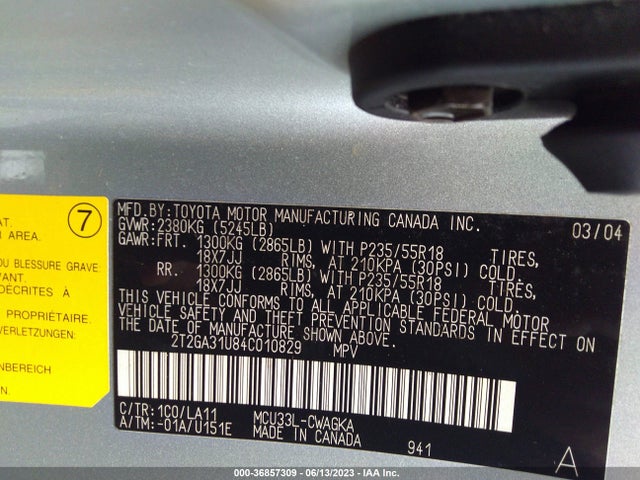 2004 LEXUS RX 330 VIN: 2T2GA31U84C010829