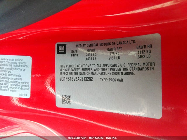 2010 CHEVROLET CAMARO 1LT VIN: 2G1FB1EV5A9213282