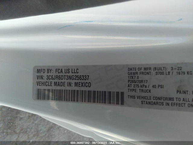 3C6JR6DT3NG256337 RAM 1500 Classic Tradesman