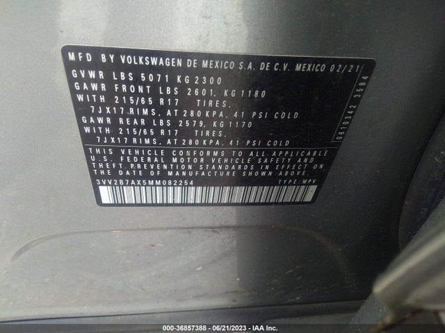 3VV2B7AX5MM082254 Volkswagen Tiguan Se/se R-line Black/sel